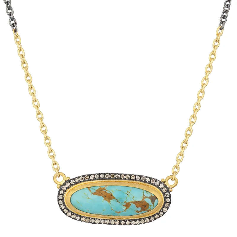 Statement Resin Necklaces For Bold Fashion-Lika Behar "My World" Necklace with Oval Kingman Turquoise 16-18" MY-N-120-GXCDTQ