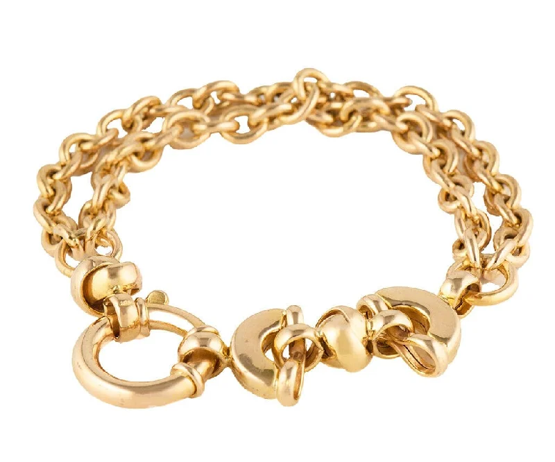 Bracelets With Engravings-Polished Fancy Double Strand Link Bracelet in 14K