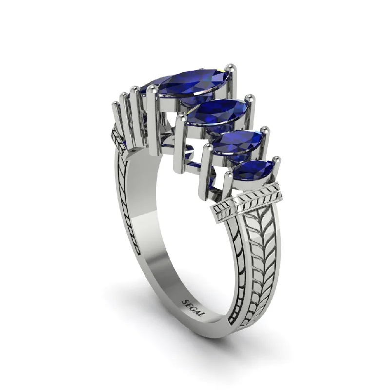 Elegant Engagement Rings For Classic Brides-Marquise-Cut Sapphire Cascade Engagement Ring - Regina No. 15