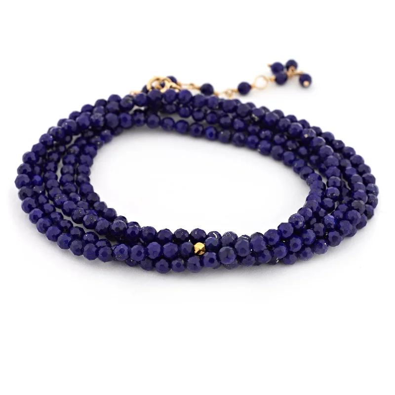 Trendy Gold Pendant Necklaces For Bold Fashion-Anne Sportun Blue Lapis Beaded Wrap Bracelet & Necklace 34" B098G-LAPIS