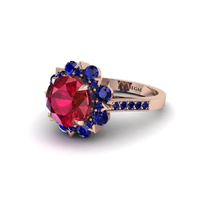 Unique Gold Engagement Rings For Brides-Ruby Halo Sunburst Engagement Ring - Winter No. 71