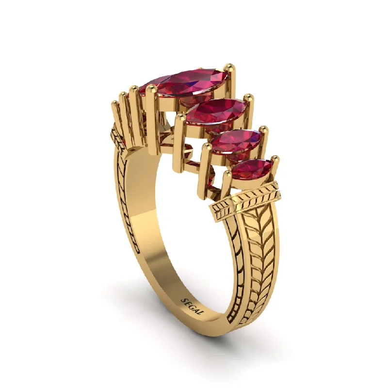 Unique Silver Rings For Personalized Style-Marquise-Cut Ruby Cascade Engagement Ring - Regina No. 10