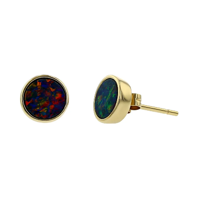 Custom Name Earrings For Personalized Gifts-14K Yellow Gold Black Opal Stud Earrings