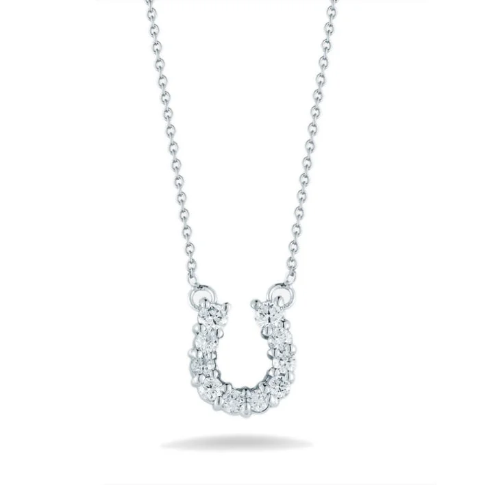 Elegant Pendant Necklaces For Formal Occasions-Roberto Coin 18k White Gold Diamond Horseshoe Necklace