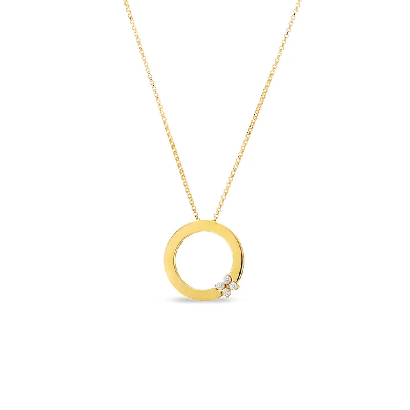 Classic Gold Pendant Necklaces For Formal Wear-Roberto Coin 18k Yellow Gold Love in Verona Circle of Life Diamond Necklace 8883002AYCHX