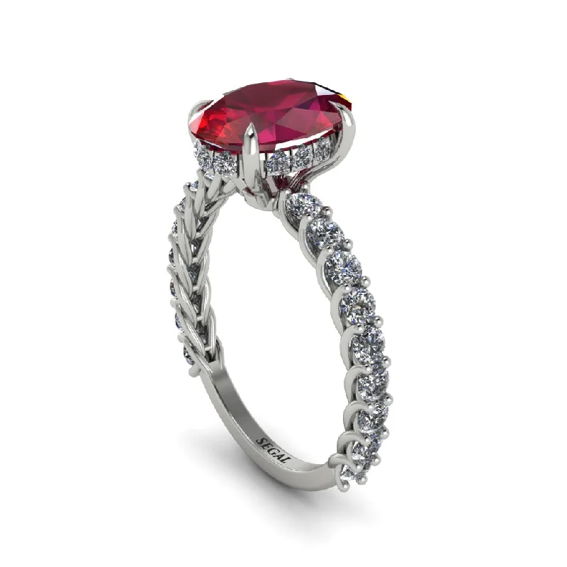 Classic Solitaire Rings For Engagement-Oval-Cut Halo Ruby Timeless Elegance Engagement Ring - Kelsey No. 12