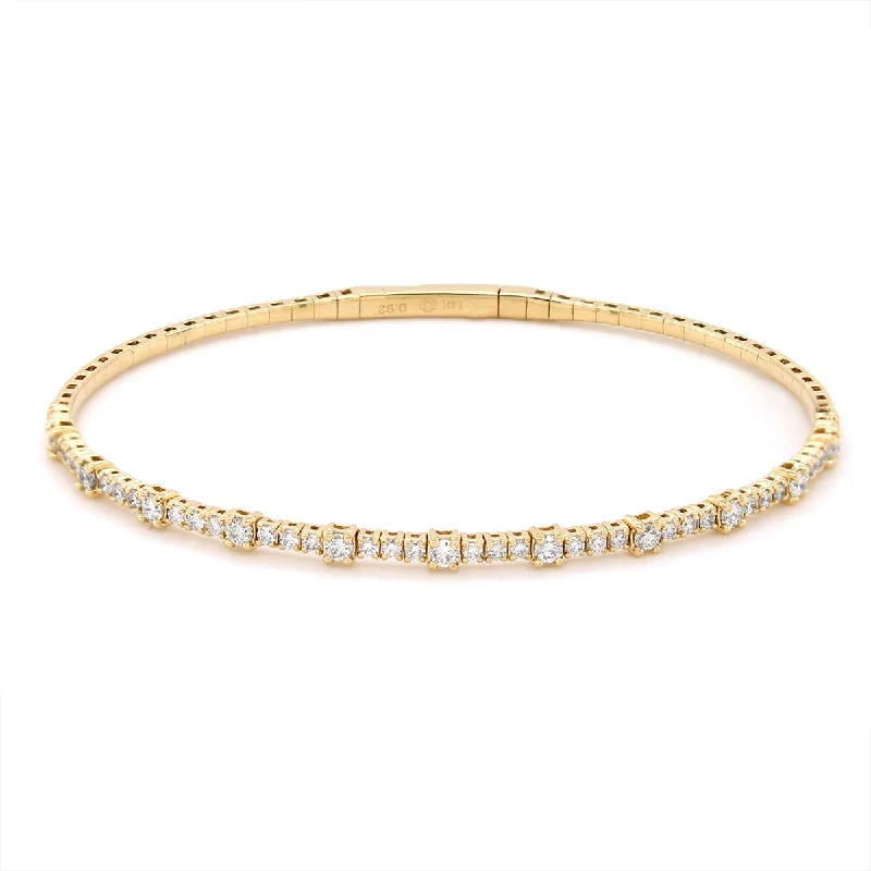 Bangles In Rose Gold-YELLOW GOLD TENNIS STYLE DIAMOND BANGLE BRACELET, .92 CT TW