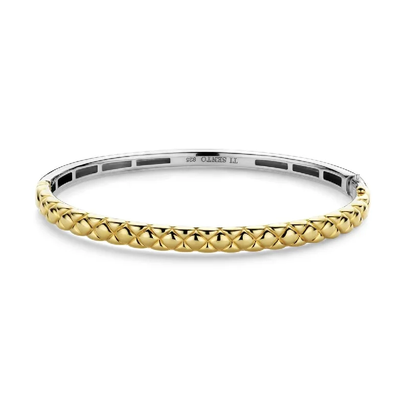 Bangles With Custom Engravings-GOLD PLATED STERLING SILVER TEXTURED BANGLE BRACELET