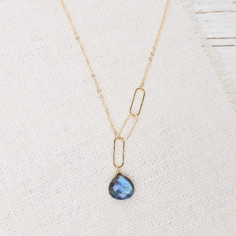 Elegant Crystal Necklaces For Weddings-Asymmetrical Paperclip & Labradorite Necklace