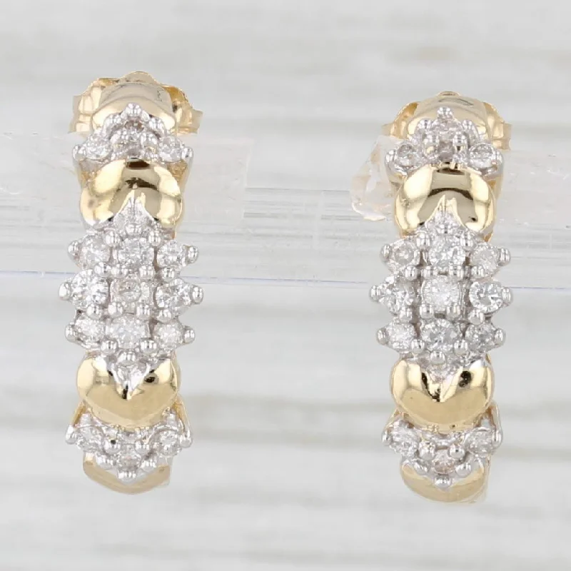 Vintage Crystal Earrings For Romantic Looks-Diamond Cluster Half Hoop Earrings 14k Yellow Gold J-Hook