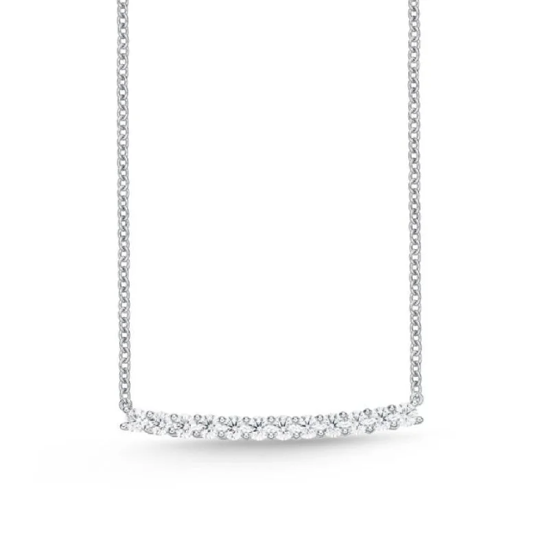 Trendy Bead Chain Necklaces For Fashionistas-Memoire 18k White Gold Slight Curve Diamond Bar Necklace