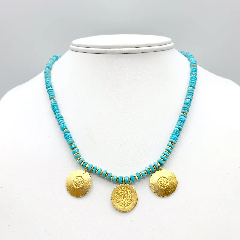 Silver Necklaces For Everyday Wear-Gold and Turquoise Vermeil Necklace