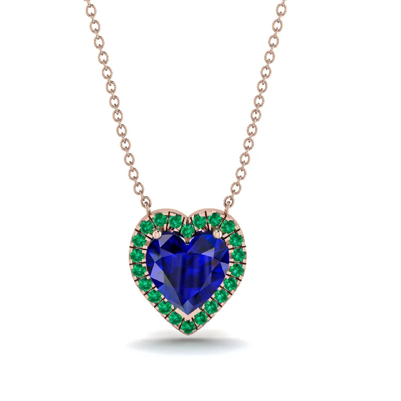 Elegant Gold Bead Necklaces For Bridesmaids-4.7Ct Sapphire Halo Heart Necklace - Jaylene No. 29