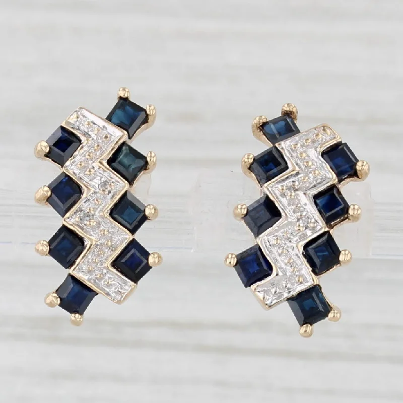 Trendy Resin Earrings For Bold Fashion-1.20ctw Blue Sapphire Diamond Drop Earrings 10k Yellow Gold