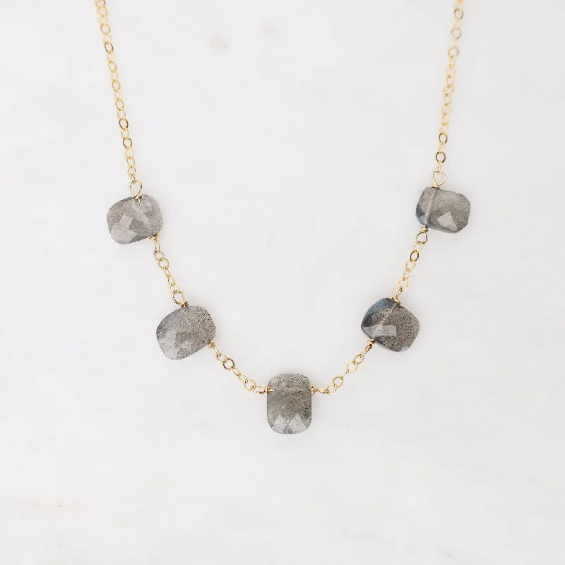 Customizable Birthstone Necklaces For Personal Gifts-Handmade Bead Chain of 5 Pillow Cut Labradorite Necklace