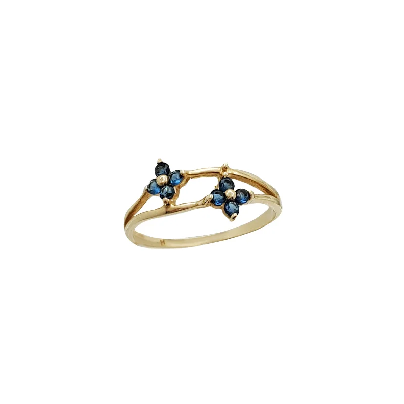 Customizable Wedding Bands For Unique Couples-Twins Blue Flower Pinky/ Baby-Sized Ring (14K)