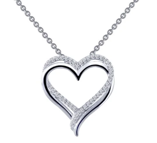 Classic Pearl Necklaces For Brides-Sterling Silver Simulated Diamond Double Heart Necklace by Lafonn