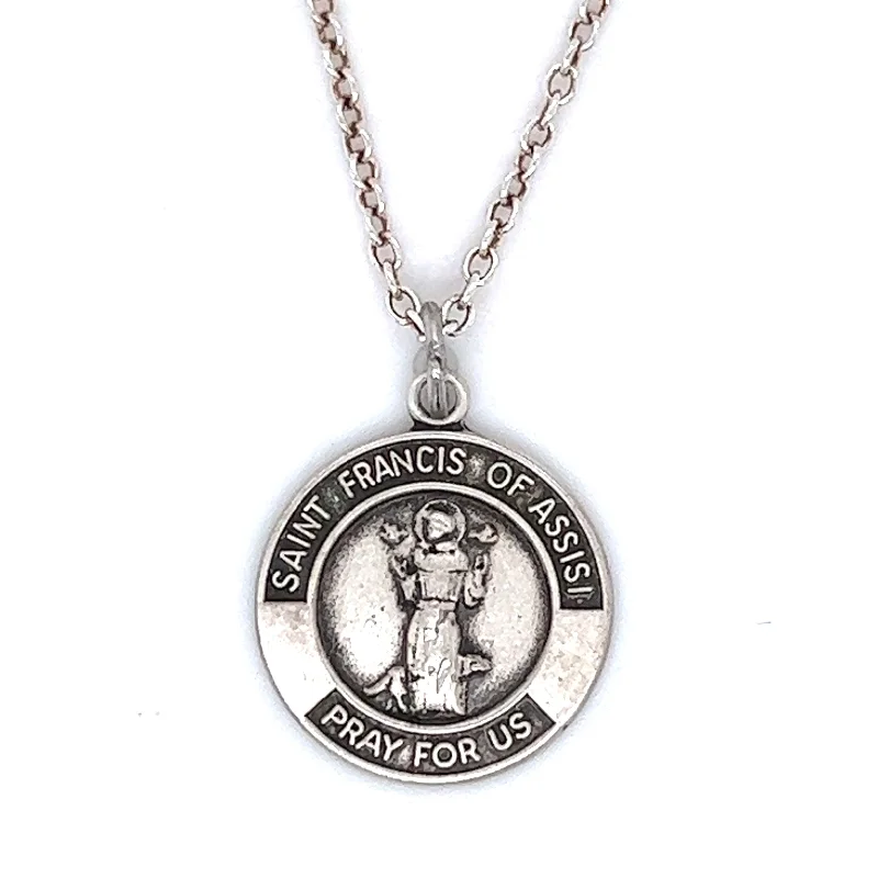 Elegant Diamond Necklaces For Weddings-Sterling Silver St. Francis Medal Necklace