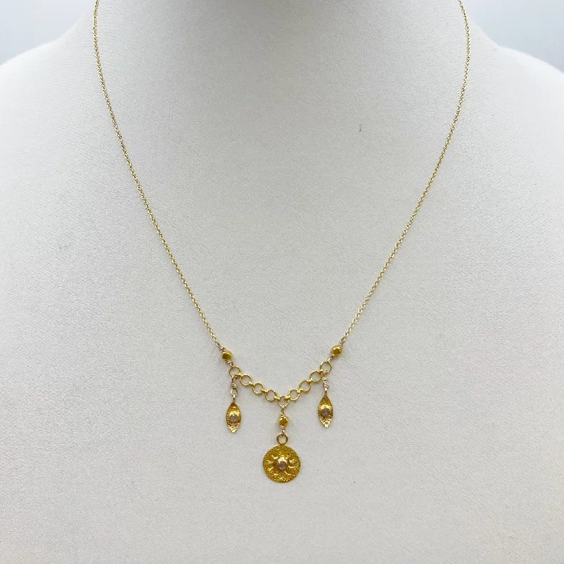 Classic Gold Chain Necklaces For Timeless Fashion-Golden Sun Disks Floating on a Golden Chain