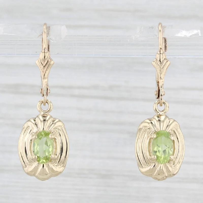 Stunning Pearl Earrings For Formal Wear-1ctw Peridot Dangle Earrings 10k Yellow Gold Lever Backs