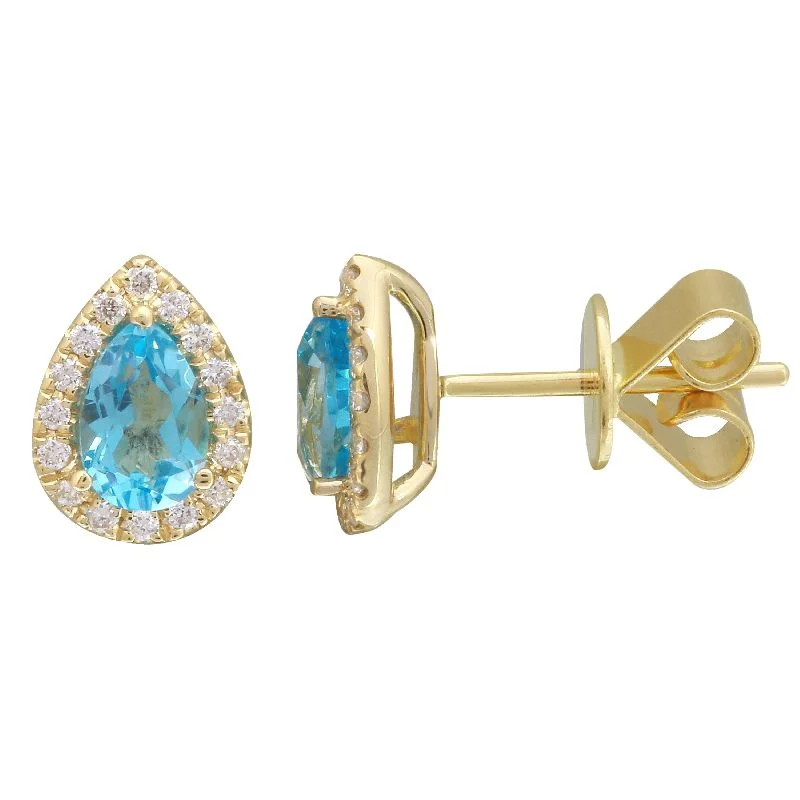 Stunning Gemstone Earrings For Elegant Parties-14k Yellow London Blue Topaz  & Diamond Pear Gemstone Earrings