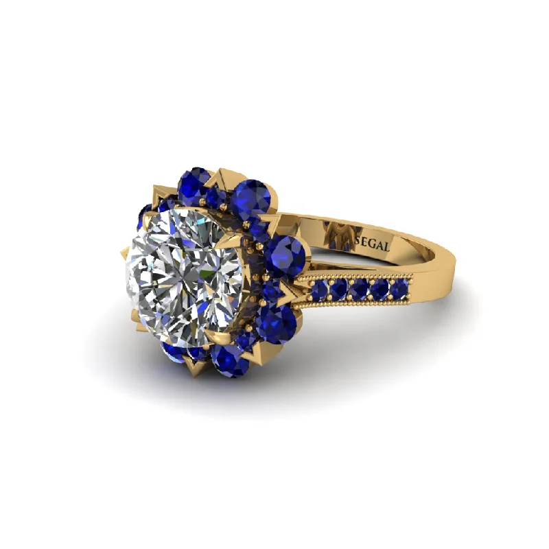 Statement Gold Rings For Fashion Enthusiasts-Diamond Halo Sunburst Engagement Ring - Winter No. 61