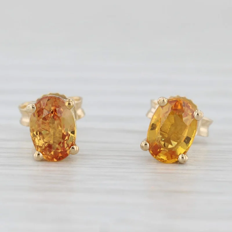 Custom Earrings For Wedding Jewelry-1.20ctw Oval Orange Citrine Solitaire Stud Earrings 10k Yellow Gold