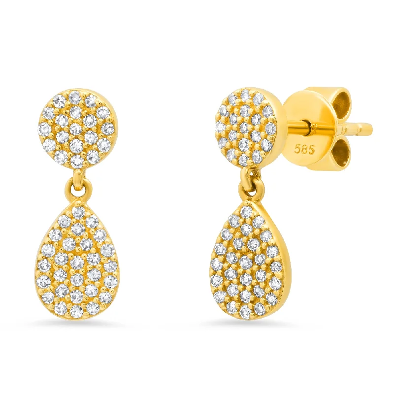 Classy Stud Earrings For Office Wear-DAINTY DANGLING PEARS EARRINGS, DIAMOND, 14kt GOLD