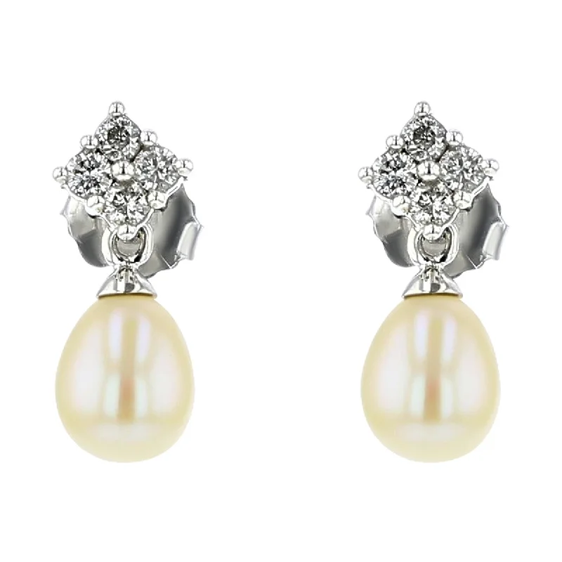 Pearl Hoop Earrings For Classic Look-14K Pear Shape Pearl and Diamond Dangle Earrings