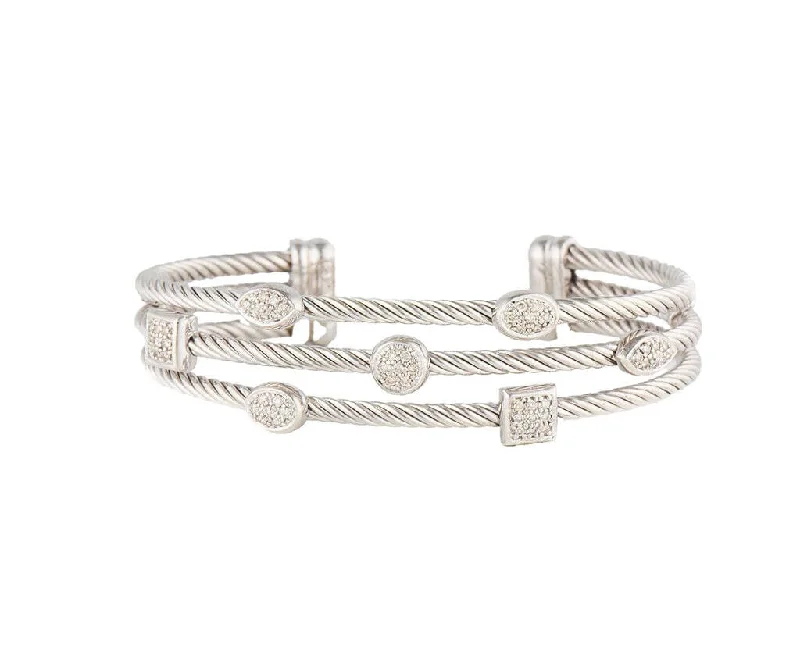 Bracelets In Silver-David Yurman 0.46ctw Diamond Triple Row Confetti Cuff Bracelet in Sterling