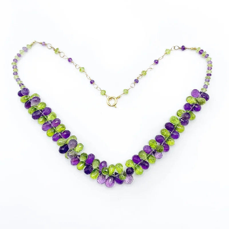 Personalized Heart Necklaces For Romantic Gifts-Yellow Gold Filled Briolette Amethyst and Peridot Necklace