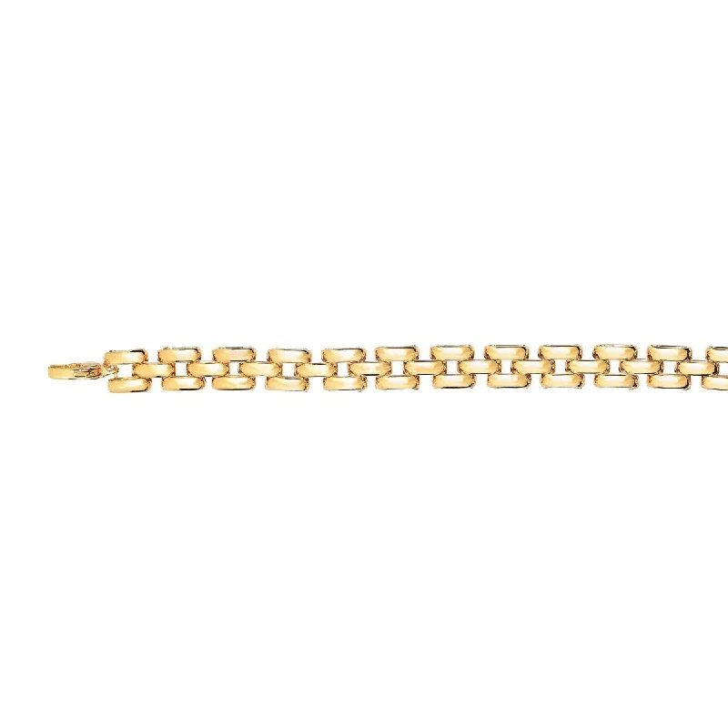 Bracelets For Jewelry Collectors-14kt 8" Yellow Gold 9.3mm Shiny 3 Row Panter Link Fancy Bracelet with Lobster Clasp BRC1637-08