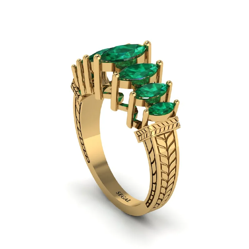 Men’s Personalized Rings For Custom Jewelry-Marquise-Cut Emerald Cascade Engagement Ring - Regina No. 4