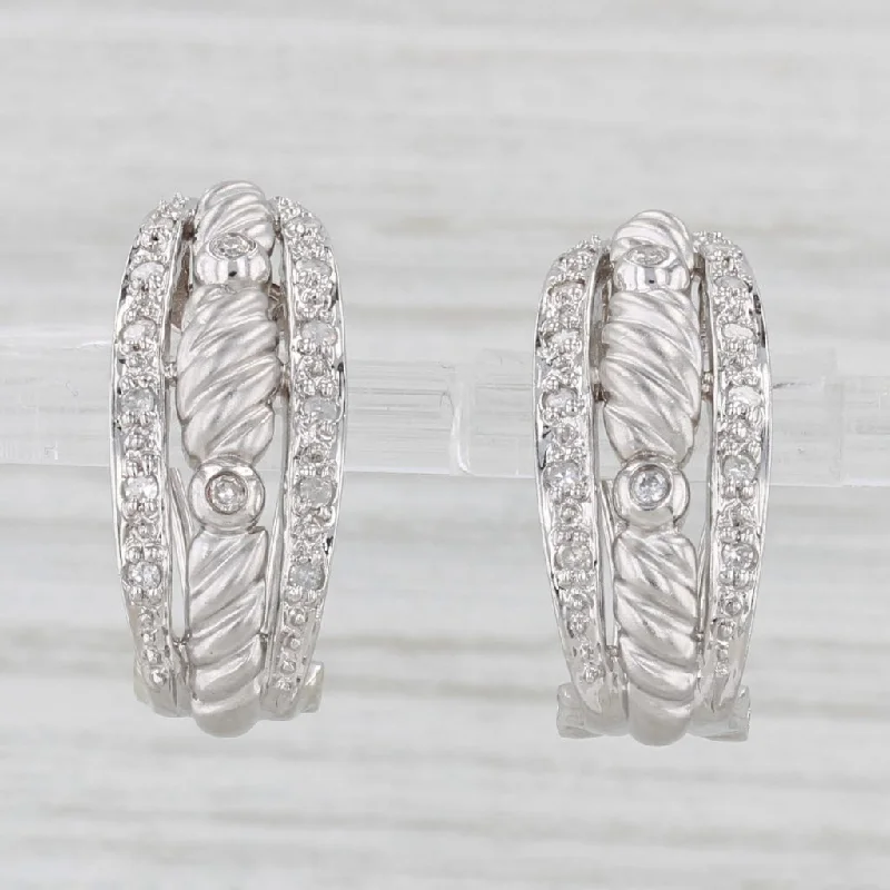 Designer Earrings For Fashionable Style-0.14ctw Diamond J-Hook Earrings 14k White Gold Omega Backs