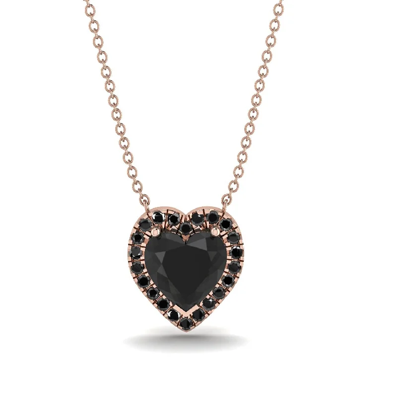 Custom Crystal Pendant Necklaces For Unique Designs-4.7Ct Black Diamond Halo Heart Necklace - Jaylene No. 38