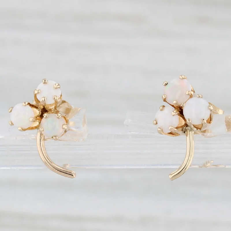 Elegant Drop Earrings For Bridal Jewelry-Opal Flower Stud Earrings 14k Yellow Gold Vintage