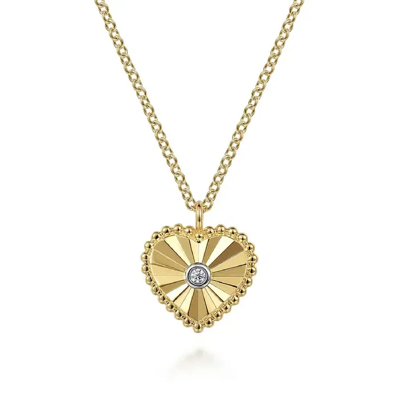 Long Gold Necklaces For Elegant Fashion-Gabriel 14K White and Yellow Gold Diamond and Heart Pendant Necklace