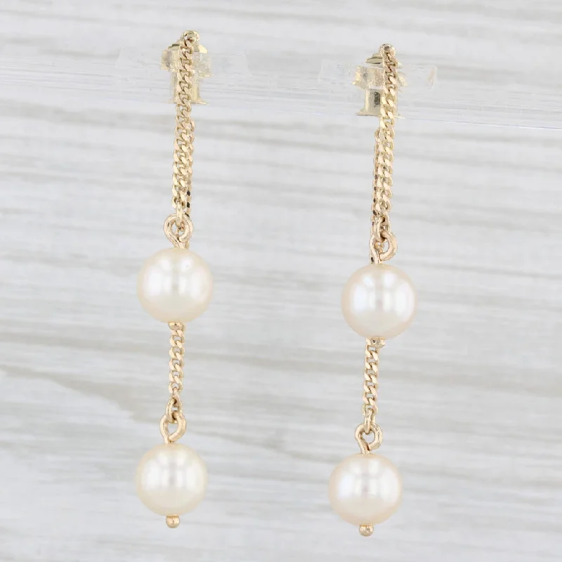 Stylish Resin Earrings For Fashionistas-Cultured Pearl Chain Dangle Earrings 18k Yellow Gold Round Beads