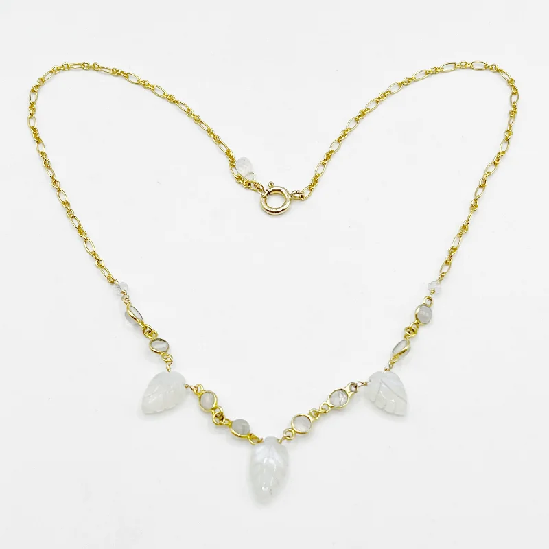 Vintage Inspired Necklaces For Retro Glam-Moonstone Leaves Delicate Chain Necklace