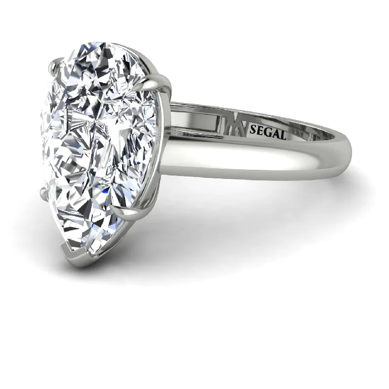 Stylish Stack Rings For Trendy Looks-Pear Cut Diamond Solitaire Engagement Ring - Elle No. 3