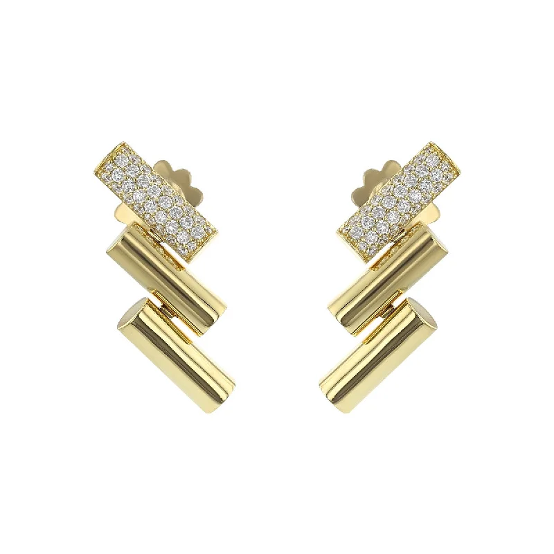 Geometric Earrings For Bold Look-18K Domino Yellow Gold and Diamond Accent Earrings