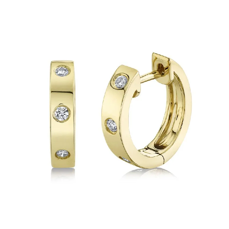 Vintage Style Stud Earrings-14K Yellow Gold Diamond Huggie Earrings