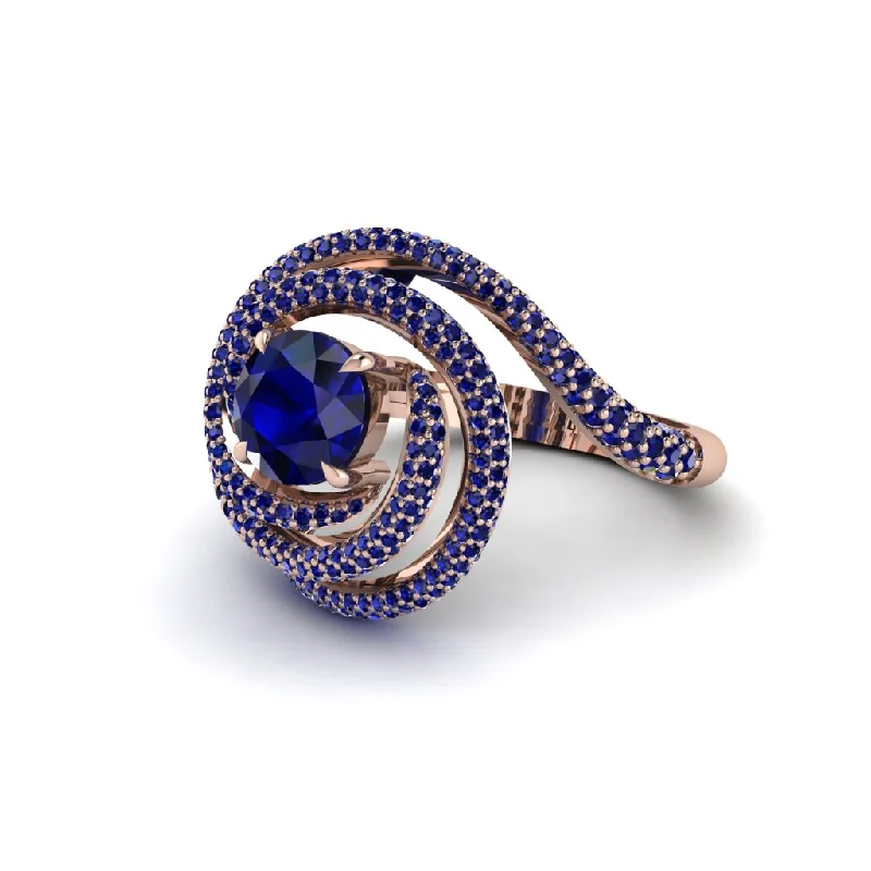 Sterling Silver Rings For Sensitive Skin-Sapphire Double Halo Swirling Engagement Ring - Serena No. 74