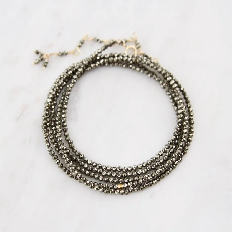 Simple Silver Pendant Necklaces For Casual Wear-14k Pyrite Wrap Bracelet & Necklace with 18K Hex Bead