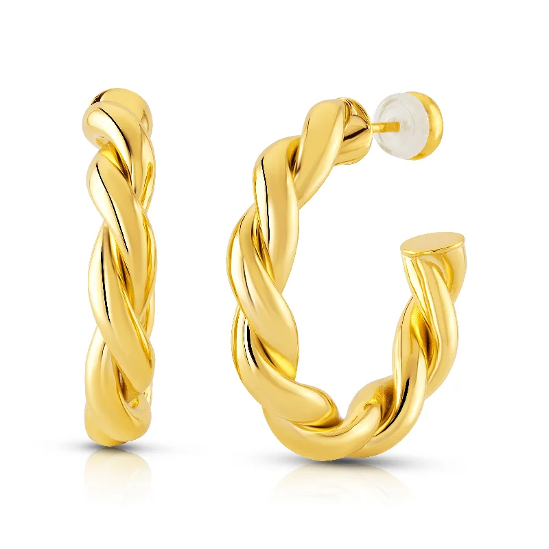 Hoop Earrings For Fashion Enthusiasts-TWISTED HOOP EARRINGS, GOLD