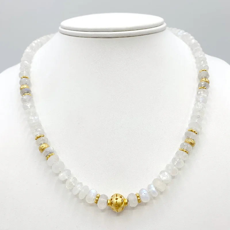 Sparkling Choker Necklaces For Parties-Moonstone and Yellow Gold Vermeil Rondell Bead Necklace