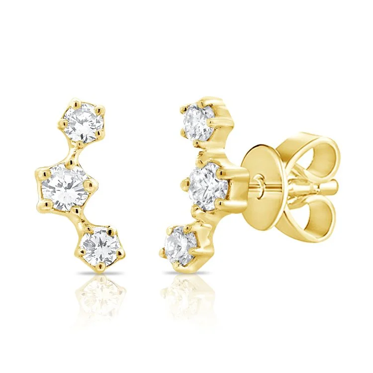 Colorful Gemstone Earrings For Fun Fashion-14K Yellow Gold Diamond Triple Ear Climber