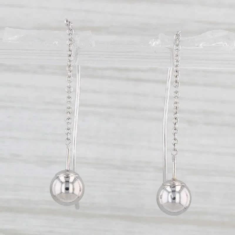 Silver Earrings With Turquoise Stones-Bead Drop Dangle Threader Earrings 14k White Gold