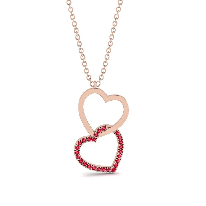 Colorful Crystal Pendant Necklaces For Evening Wear-Interlocked Hearts Ruby Necklace - Wendy No. 11