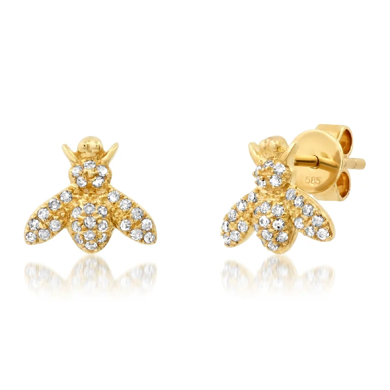 Hoop Earrings For Fashion Enthusiasts-BABY BEE DIAMOND EARRINGS, 14kt GOLD